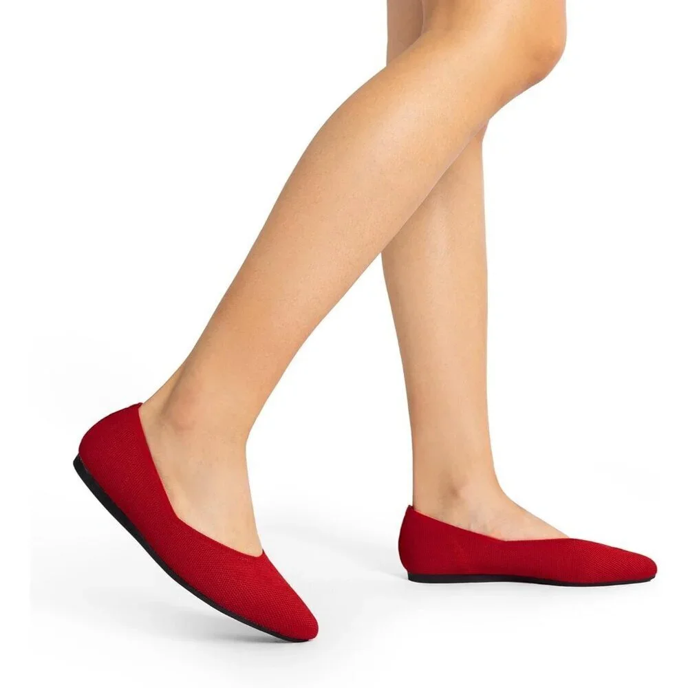 Women's Red Comfortable Dressy Knit Ballet Flats with Arch Support Shoes